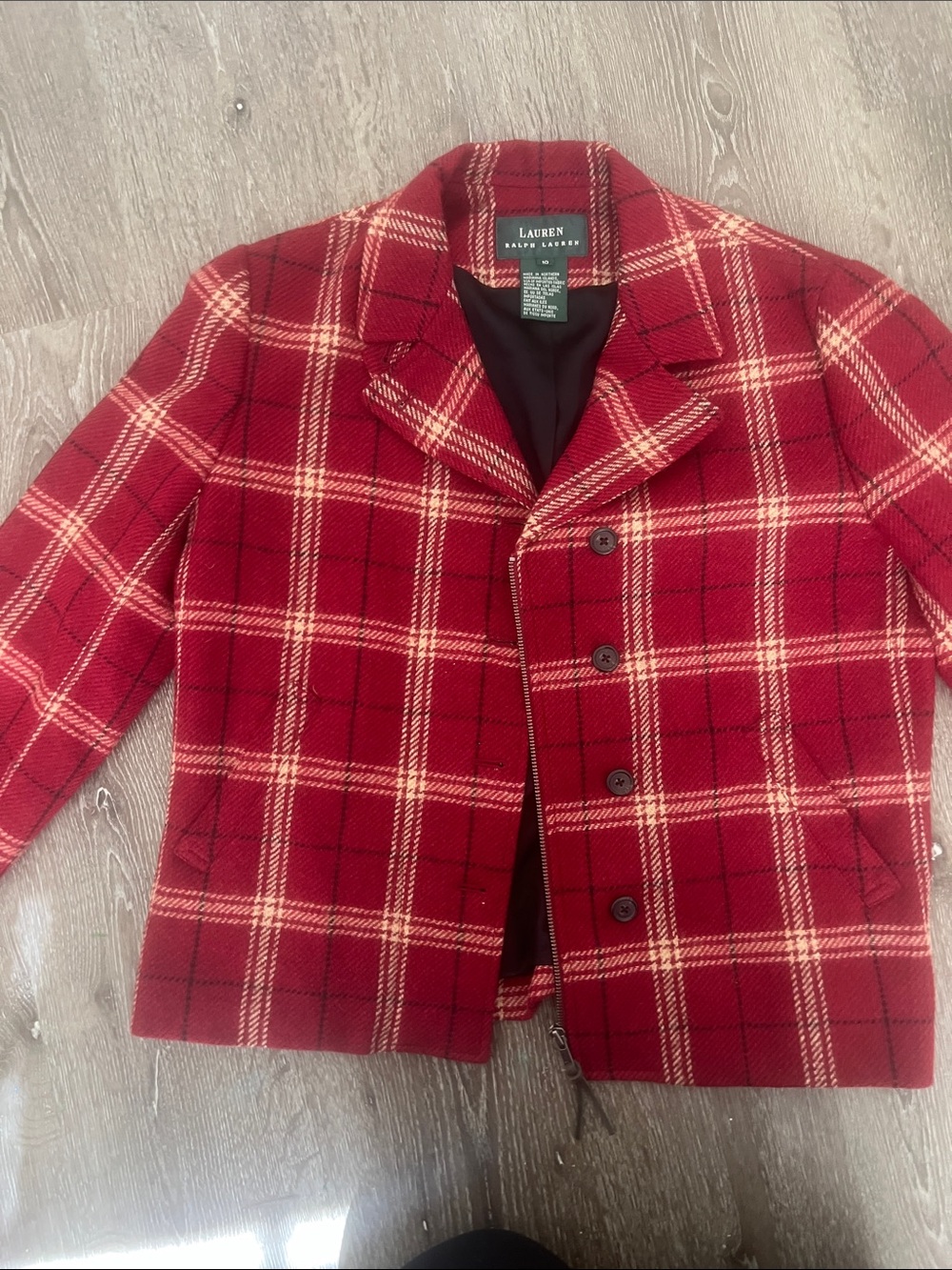 Lauren Ralph Lauren Red Plaid 100% wool cropped jacket